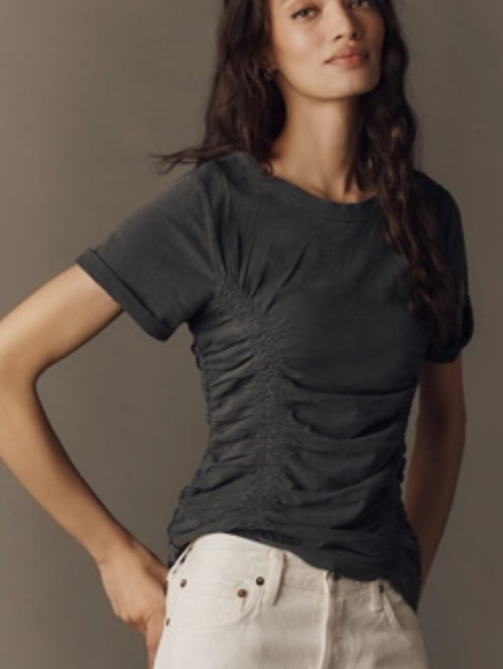 NWT Pilcro Bennie Cotton Ruched Crew Neck Tee